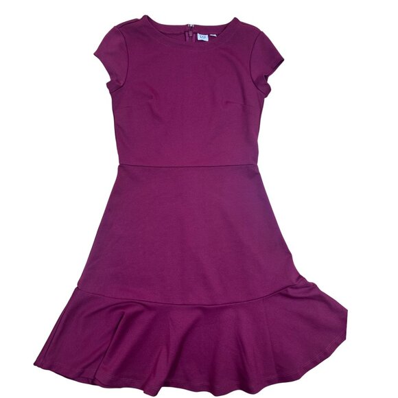 GAP Burgundy Peplum Fit & Flare Ponte Knit Dress Size 0 Knee Length - Picture 3 of 7
